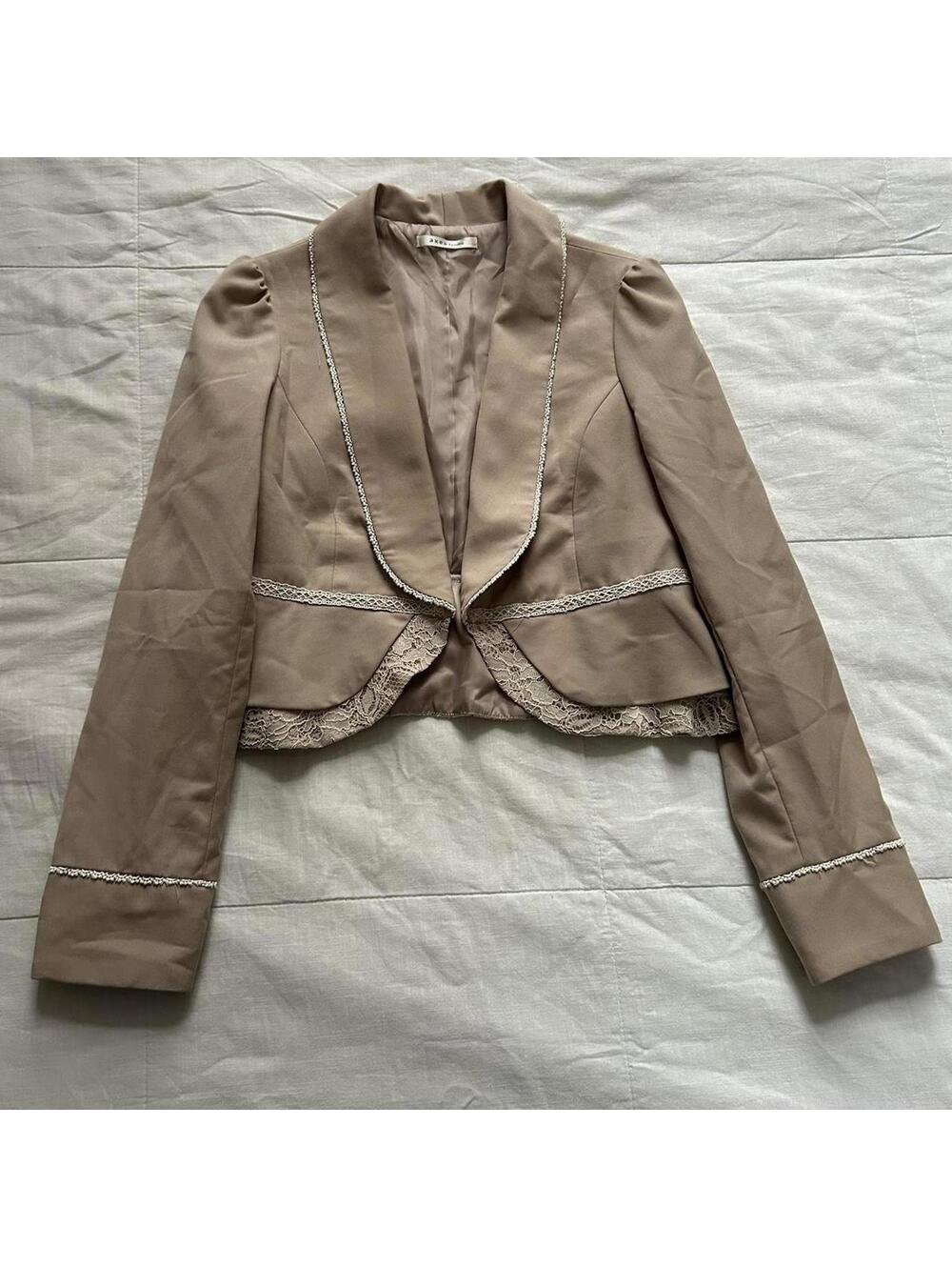 Axes Femme Tan Draped Collar Lace Jacket Lolita Medium Japan